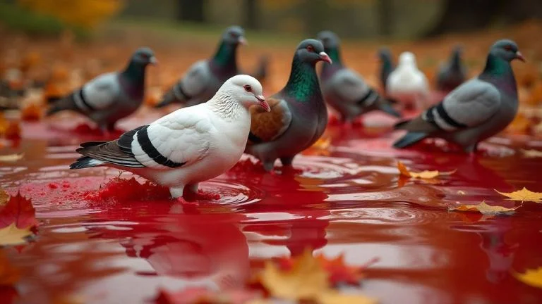 The story of 275 Pigeons Dive into a Pond Filled With Red Glue